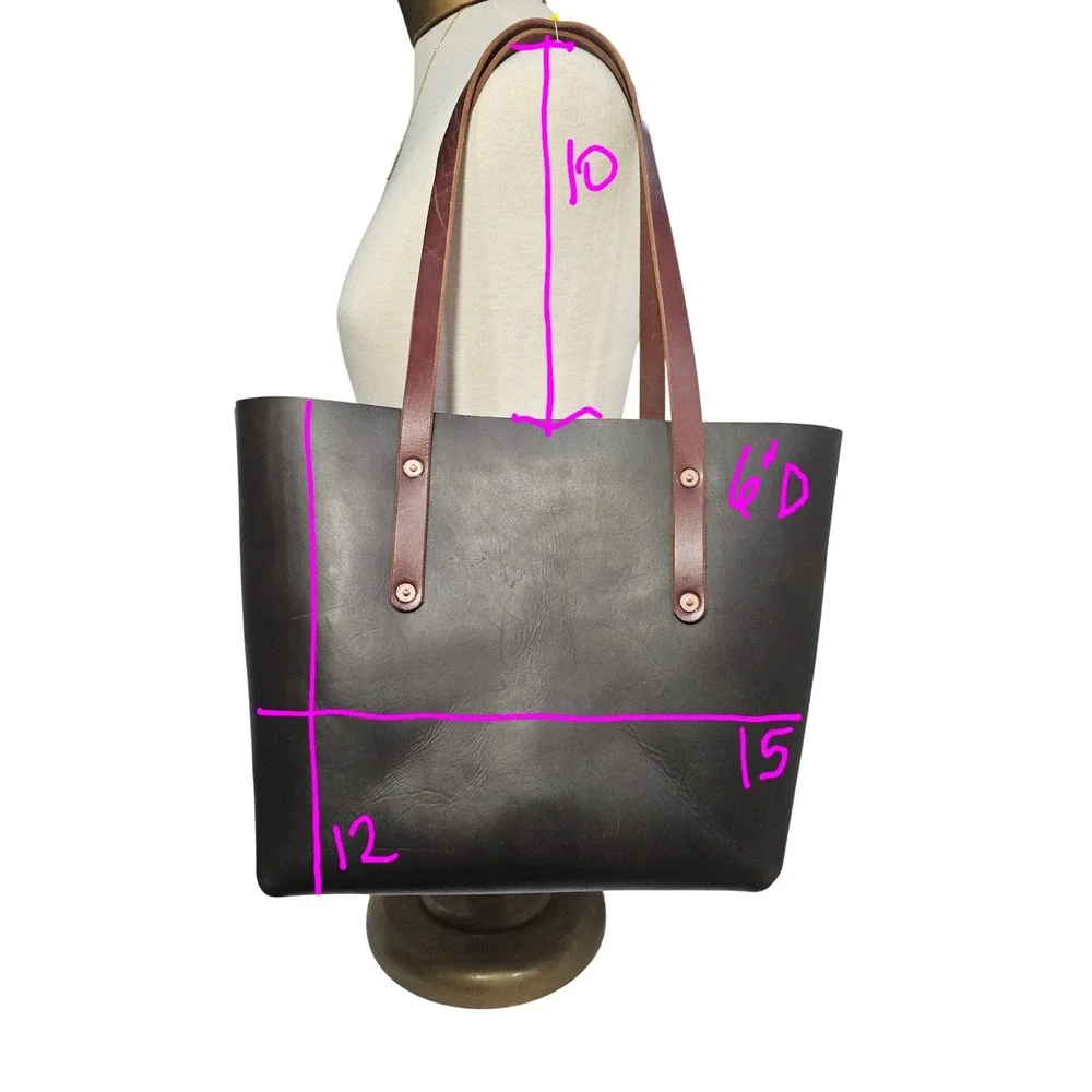 Go Forth Goods Dark Brown Leather Avery Tote Bag Handmade USA Large Carryall